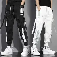 Classic Streetwear Casual Men Ribbons Harem Jogging Pants Male Slim Fit Spring Cargo Pants Multi-Pockets Women Trousers K94 1
