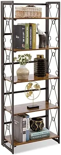 

Tier Bookshelf, Industrial Tall Bookcase with Metal Frames,Modern Standing Storage Shelf Organizer for Home and Office,Dark Bro