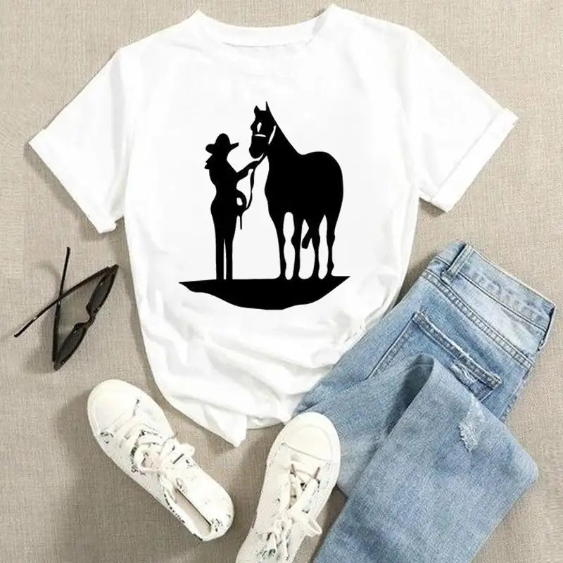 Camisetas estampadas de dibujos animados para mujer, camisetas de moda de verano, Tops de leopardo con corazón de amor, camiseta de manga corta para vacaciones 2022