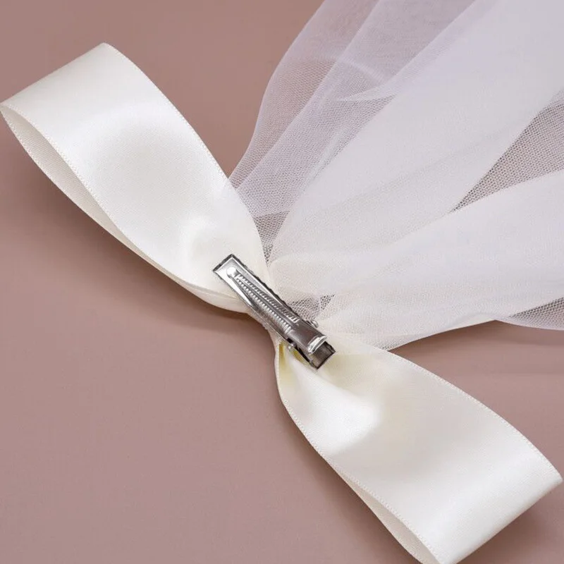 Bridal Veil With Hair Clip Cute Bow Tulle Wedding Veil for Bride Hairwear Jewelry