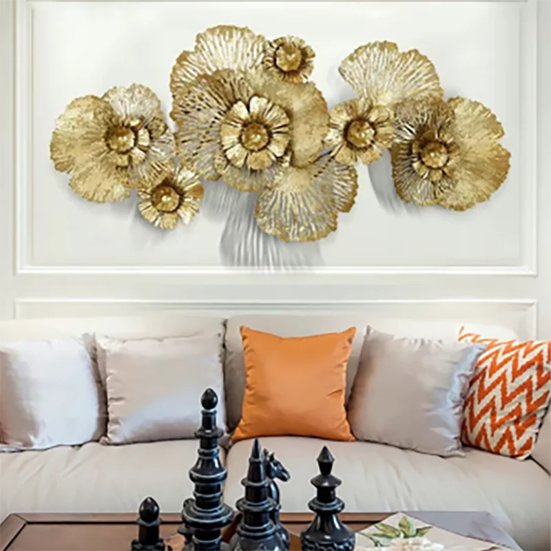Chinese Wrought Iron Flower Wall Decoration Items Home Room Background Wall Sticker Hotel Club Cafe Mural Metal Accessories