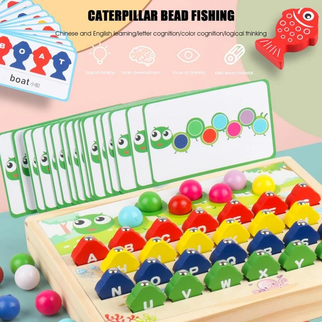 Magnetic Fishing Game Wooden Pegboard Beads Game Caterpillar Shaped Board  Bead Game Alphabet Educational Toys For Kids Gifts - AliExpress