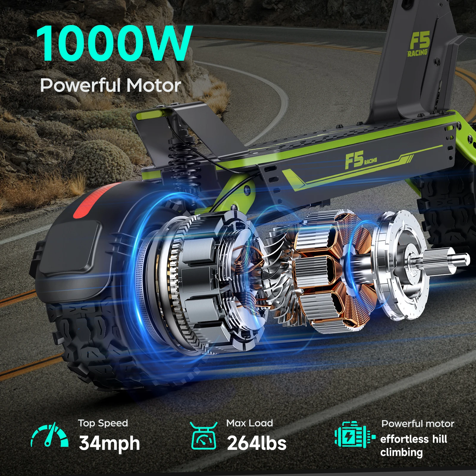 Monopattino Elettrico Gokeep F5 1000W 52V 20Ah 11" Fuoristrada per Pendolarismo Urbano Pieghevole con Doppia Sospensione Idraulica 70-80km 55km/h - immagine 3