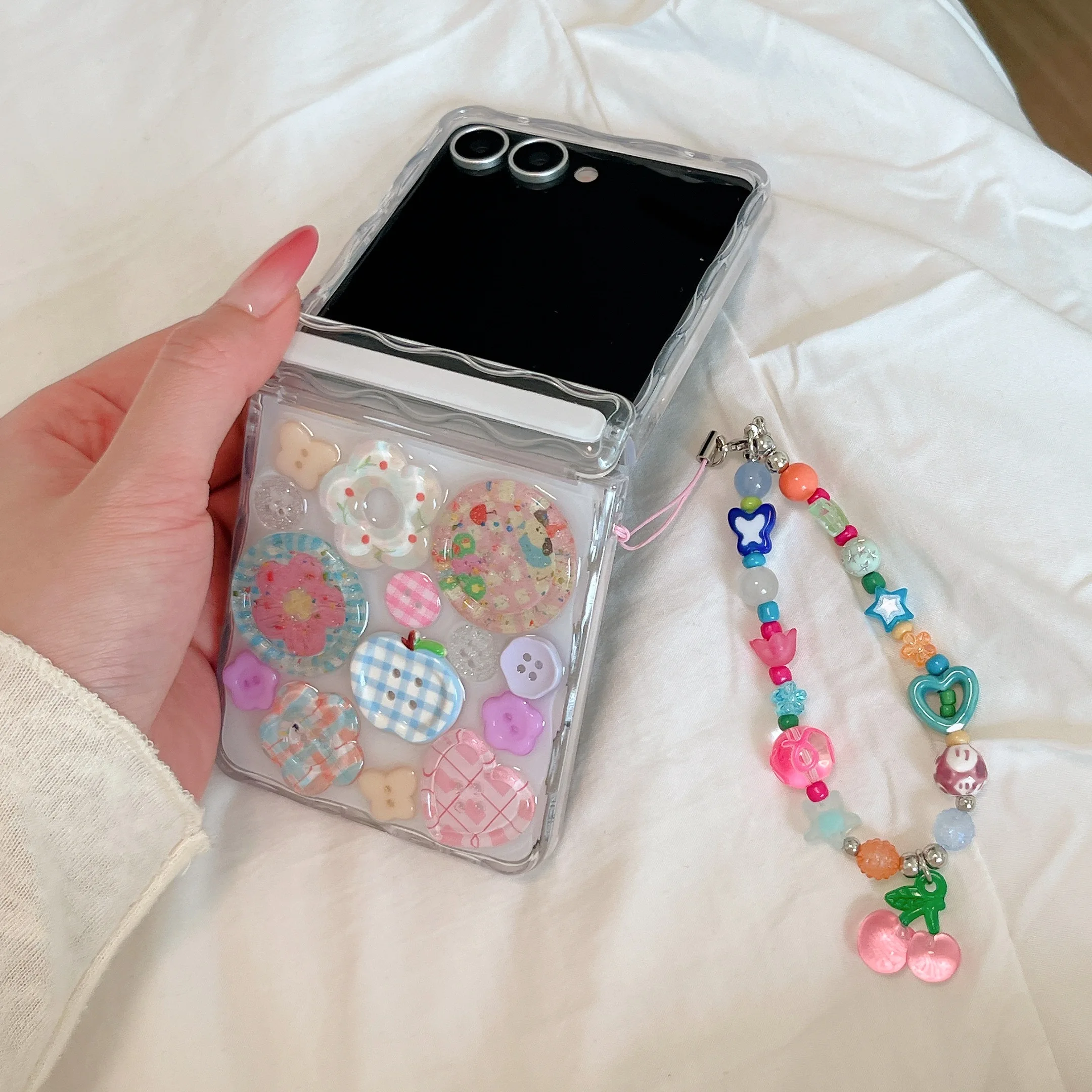 Magnetic Axis Fold Wave Edge 3D Button Transparent Shockproof Phone Case
