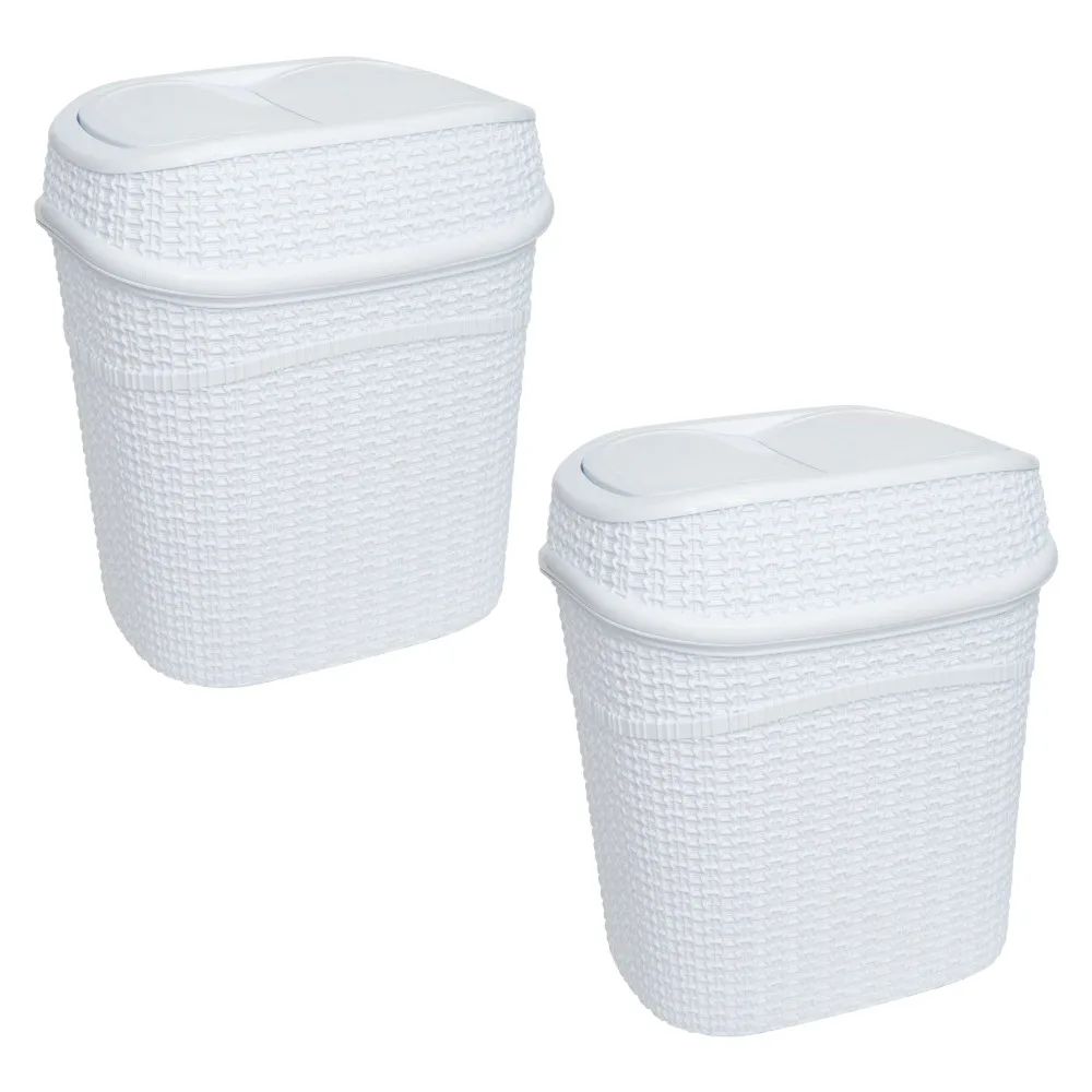 

2 Pack 9.5 Liter Plastic Sailor Knot Swing Top Waste Bin in White, Garbage Bin, Bathroom Trash Can,11.22 X 8.27 X 12.60 Inches