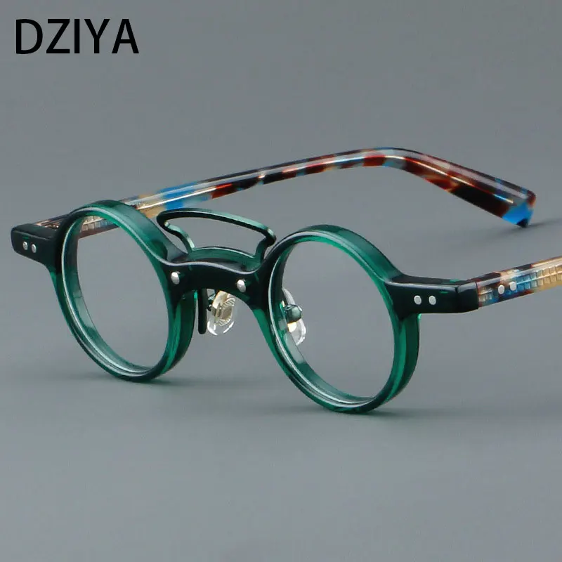 

Retro Acetate Eyeglass Frames Women Men Fashion Small Size Round Spectacles Frame Trend Rivet Myopia Glasses 61109