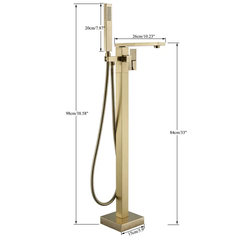 Description Picture 3 of itemHownifety Brushed Gold Bathroom Floor Standing Faucet Hot Cold Mixer Bathtub Shower Systems ABS Plastic Rainfall Handheld