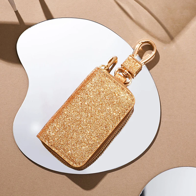 Key Case Key Case Cover Keychain Holder Shiny PU Key Pouch Zipper Key Holder Organizer Car Bag Keychain Wallet Fashion Simple Case Bag Car Protect Cover