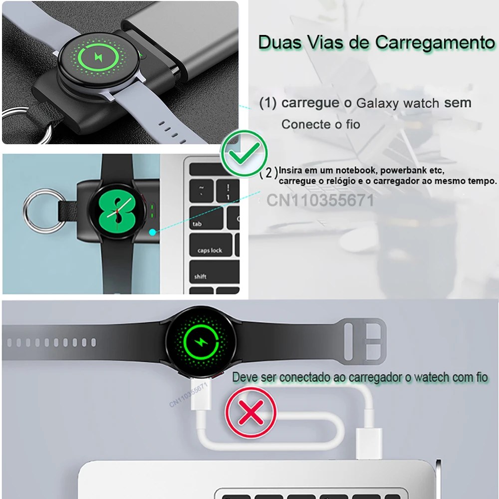 Carregador para galaxy watch active 2 carregamento sem fio para samsung