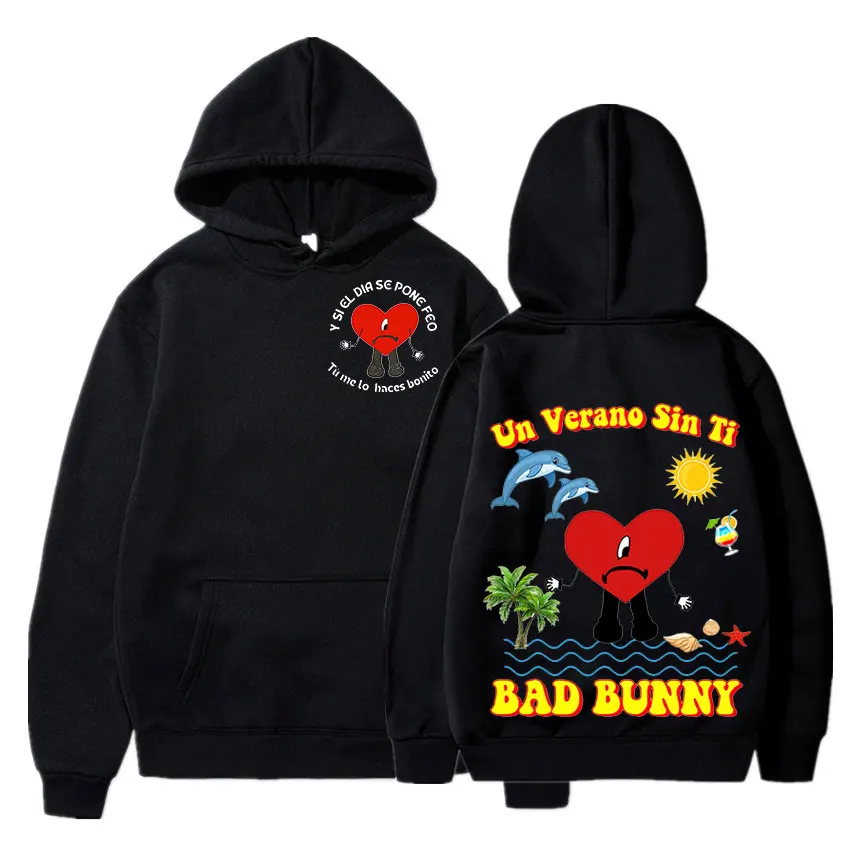 

Bad Bunny Hoodie kasual pria dan wanita, Pullover Hoodie bercetak lengan panjang musim gugur modis untuk pria dan wanita