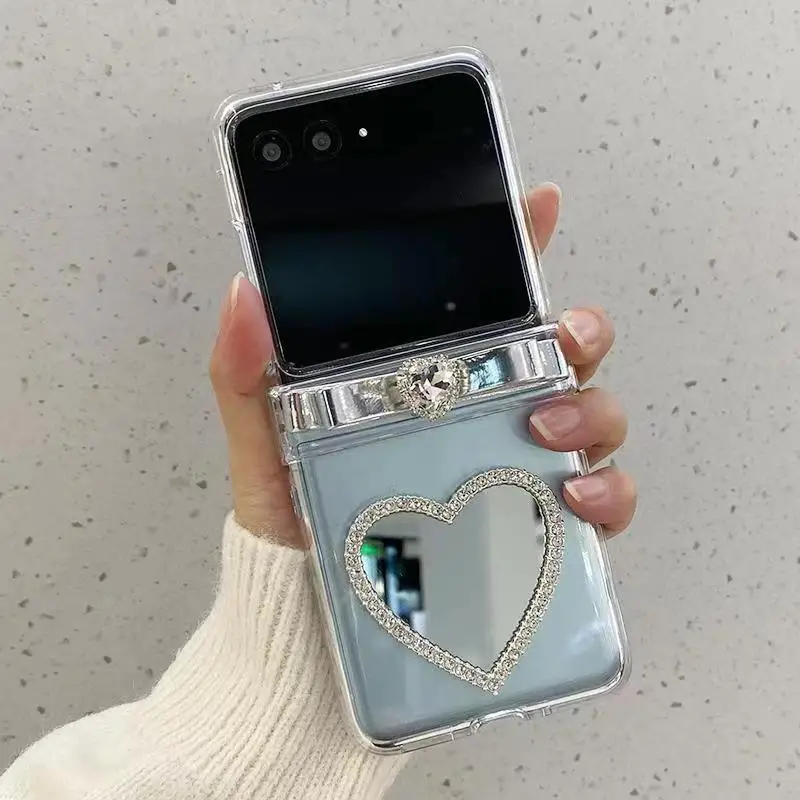 Custodia a catena con bracciale con perline placcate di lusso per Motorola Razr 40 50 Ultra Razr + 2024 2023 Custodia protettiva trasparente a specchio a cuore_voghion.com