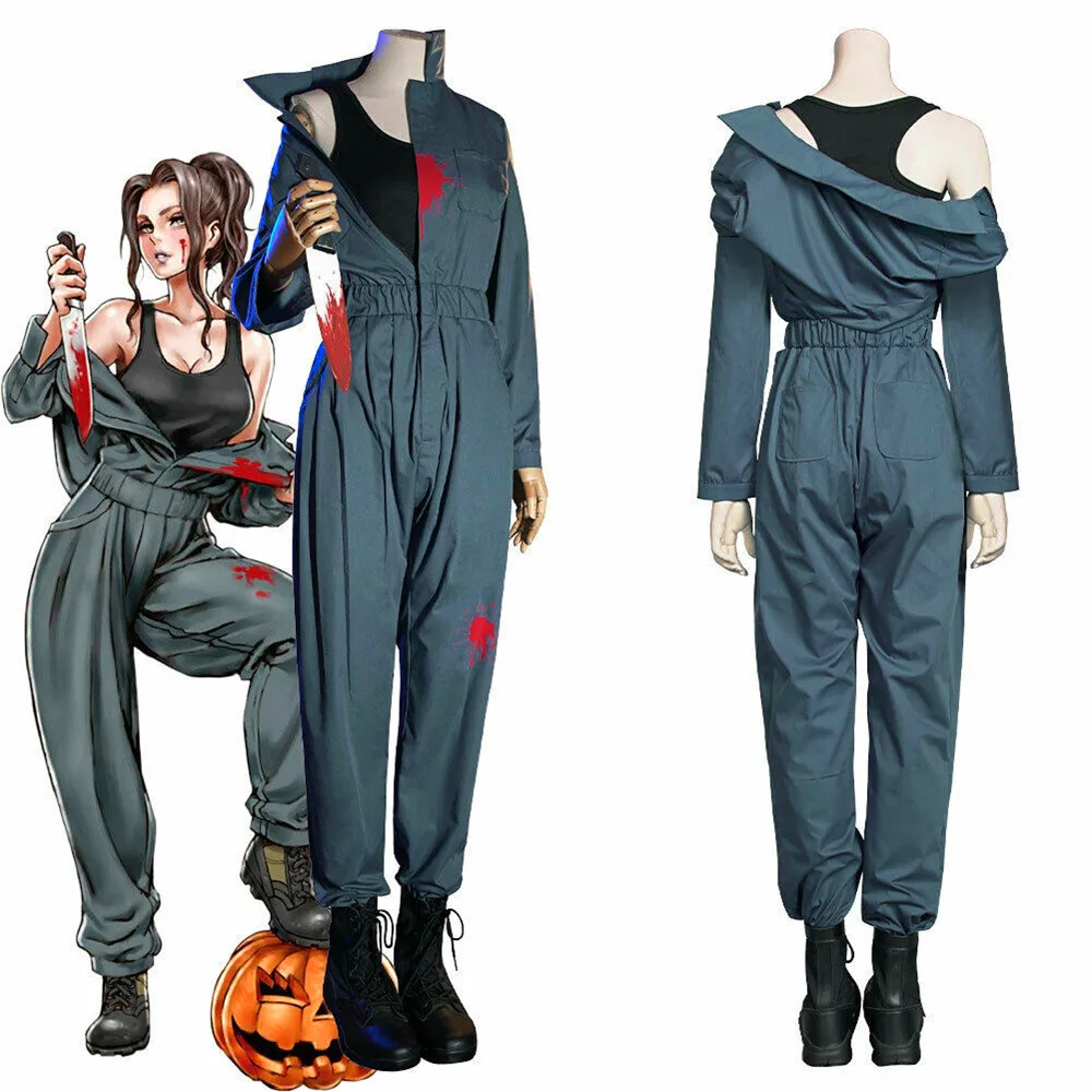 

Michael Myers Horror Murderer Uniform Horror Movie Killer Blue Work Bodysuit Cosplay Jumpsuit Halloween Carnival Party Rompers