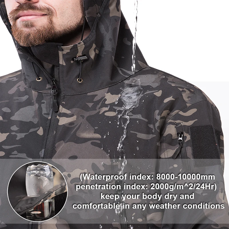 Softshell Jackets Soft Shell Tactical Jacket Waterproof Men Windbreaker Outdoor Uniform Airsoft Outfit Camo Military Jacket Hunting Clothes