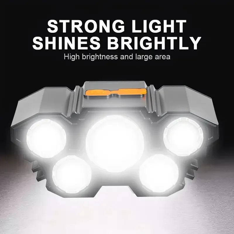 1-3PCS 5 LED 손전등, 리튬 배터리 내장으로 충전 가능, 강력한 헤드 라이트, 캠핑, 모험, 낚시, 사이클링 헤드램프