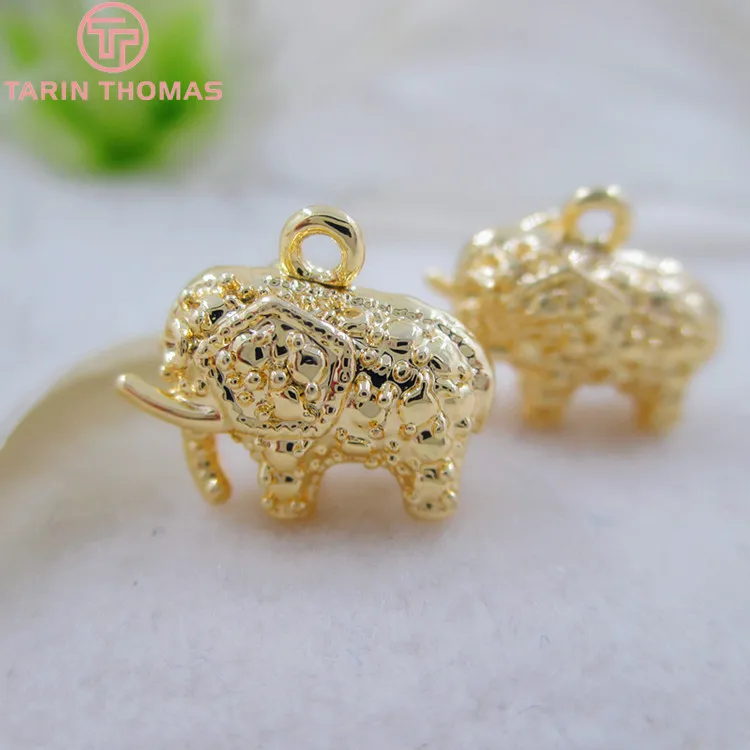 (1782)4pcs 13x12mm 24k Gold Color Plated Elephant Necklace Pendants