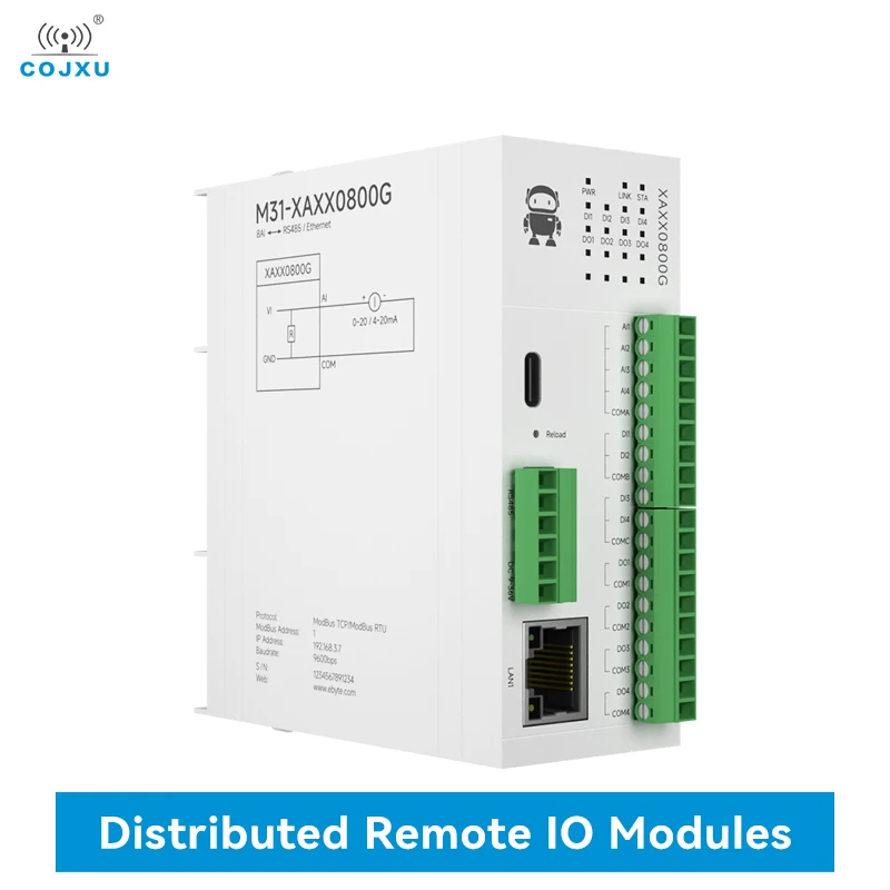 

RJ45 8AI RS485 Analog Switch Acquisition Distributed Remote IO Module DC8~28V M31-XAXX0800G Host Module Fast Expansion COJXU