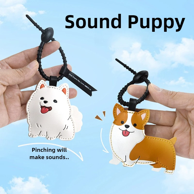 Sound Puppy Schlüsselanhänger Cartoon Pinch Barking Dog Lederanhänger Niedliche Autoschlüsselanhänger und Taschenanhänger Zubehör