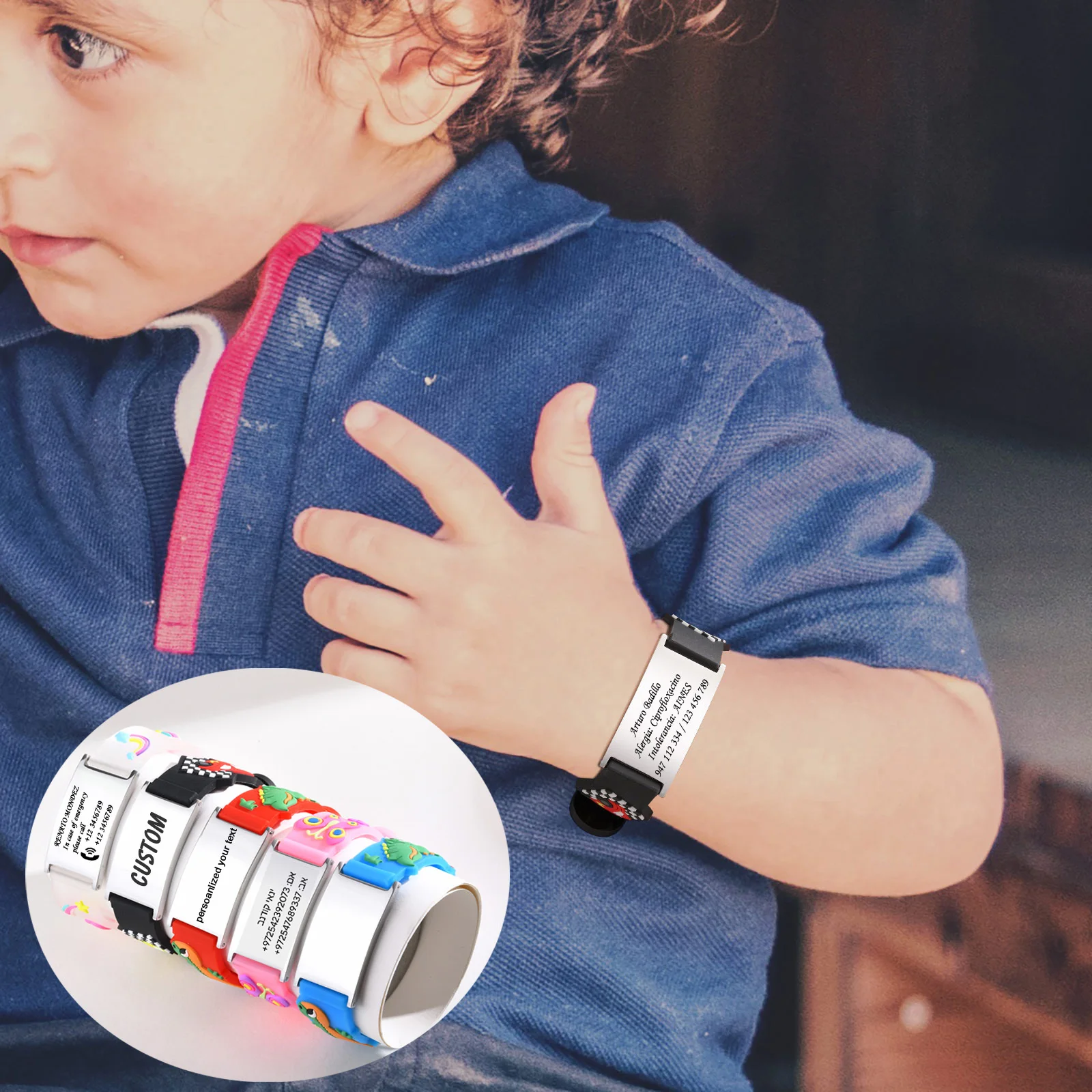 Baby Personalized ID Bracelet, Adjustable Silicone Wristband for Kids Toddler Child,in Case of Emergency Bracelets if Lost