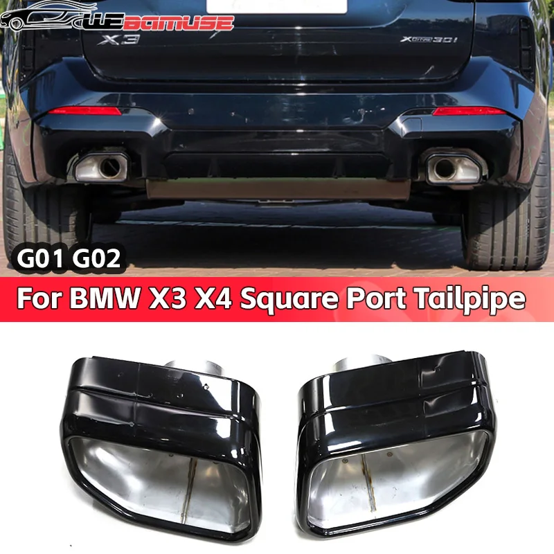 Exhaust Muffler Tip Exhaust Pipe Muffler Square Exhaust Stainless Steel Black Muffler Header Welded Exhaust System Nozzle for BMW X3 G01 X4 G02