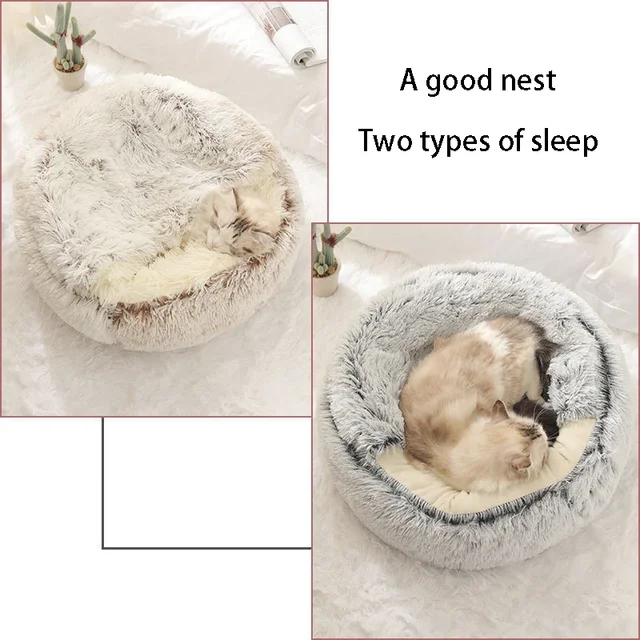 Cat Dog  Bed Pet Mattress Sleeping Warm Soft Plush Pet Bed with Cover Round  Nest Cave for Small Dogs kitten 5