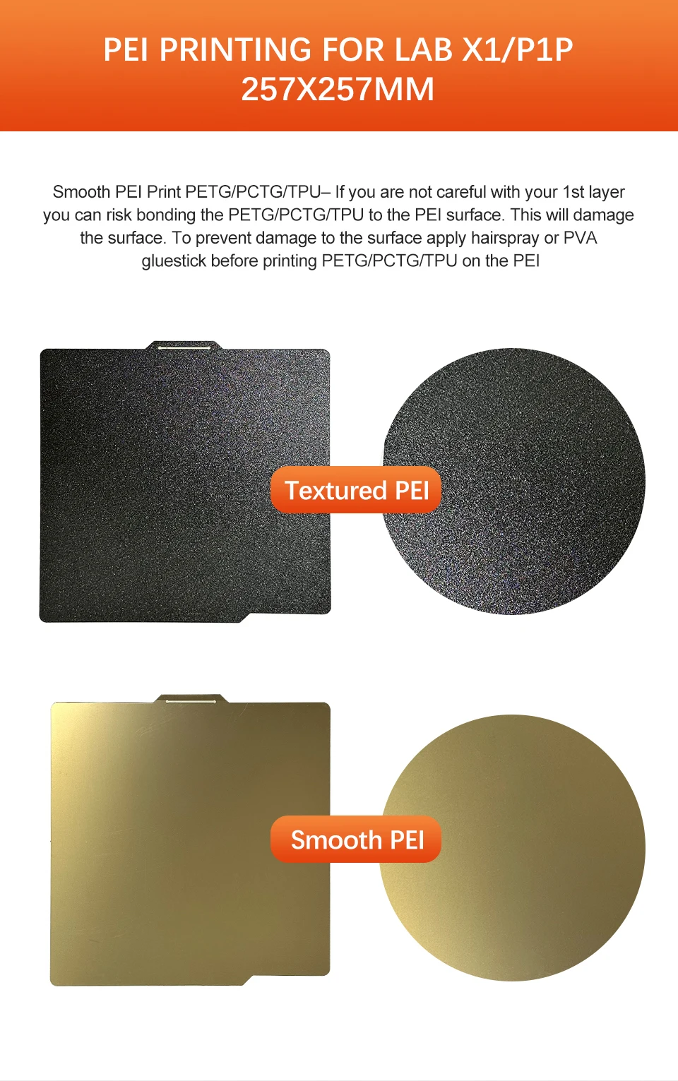 Glatte/strukturierte PEI-Bauplatte für Bambu Lab X1C X1E P1S P1P A1, doppelseitiges PEI-Federstahlblech für Bambulab 3D-Druckerbett – Detail 3