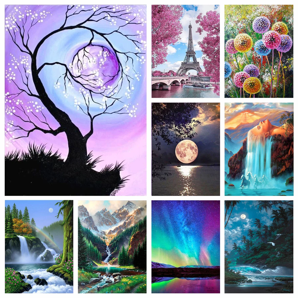 5D DIY Diamond Painting Kit Flowers Moon Scenery Art Picture Full Round Diamond Embroidery Mosaic Cross Stitch Home Decor Gift