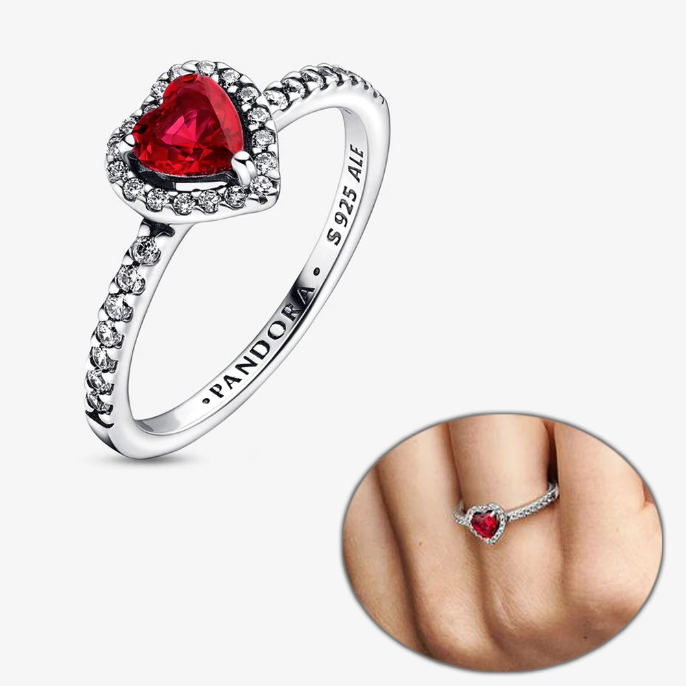 Glanzend Rood Hart Ring Pandora 925 Sterling Zilveren Sieraden Voor Dames Bruiloft Voorstel Jubileum Paar Ringen