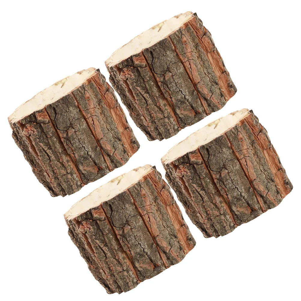 

4Pcs Wood Bark Planter Wood Flower Pot Decorative Rustic Flower Plant Pot Container