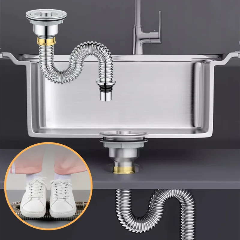 Universal Kitchen Sink Drain Filter Stainless Steel Single Tank Drain Pipe Deodorant Wash Basin Sewer Drainer Bathroom Parts