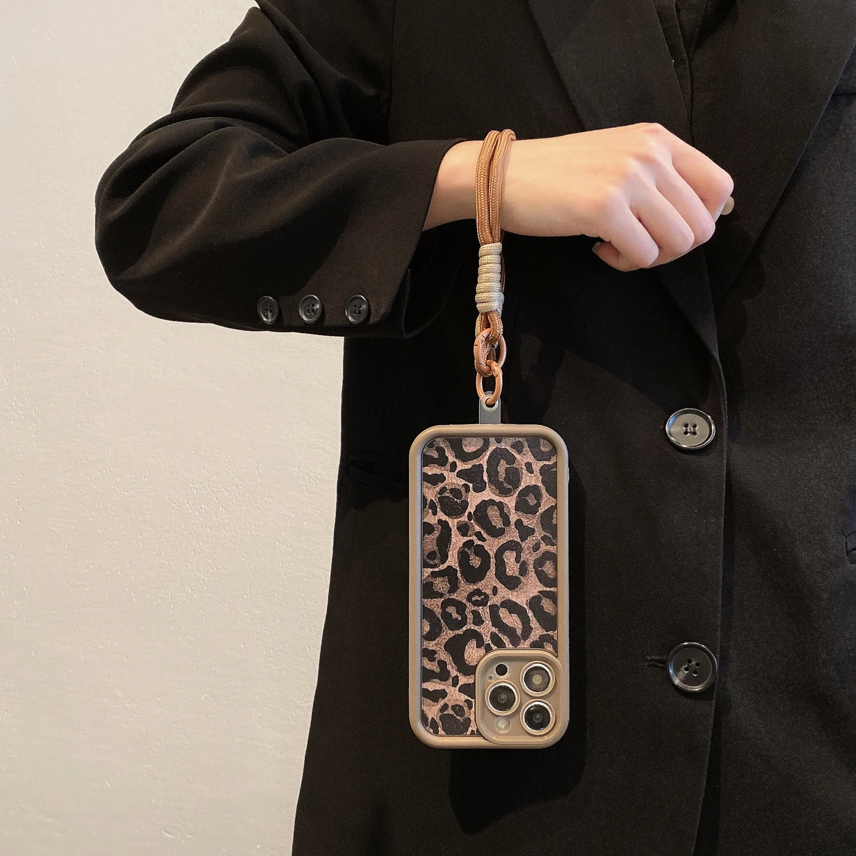 Leopard Print Lanyard Shockproof Silicone Soft Phone Case