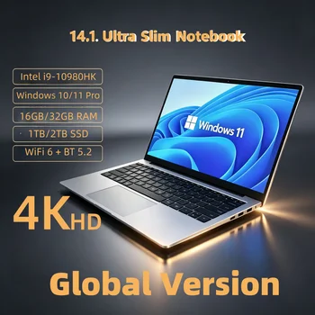 New Ultra Slim Laptop Intel Core i9 10980HK 14.1" 32GB RAM 2TB SSD Gaming PC Office Study Computer PC Windows 11 1920x1080 HD 1