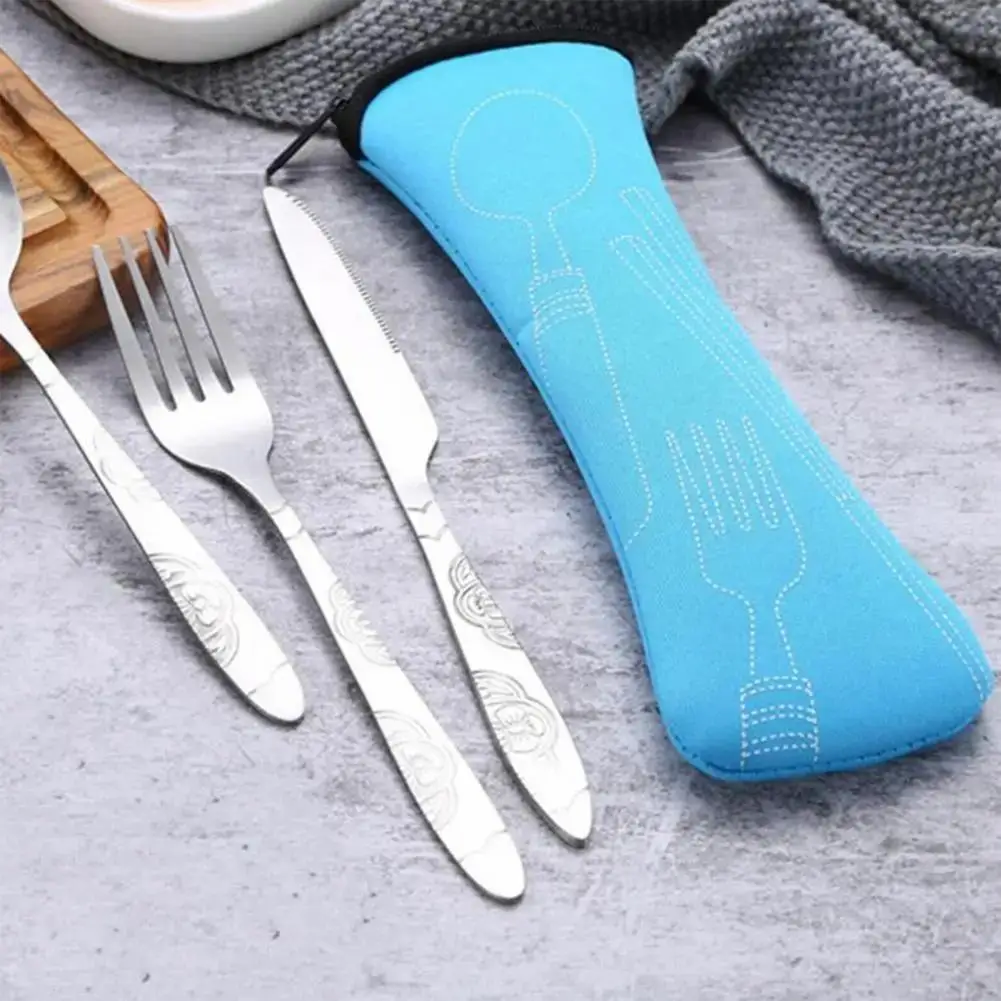 20cm Cutlery Storage Bag Tableware Cloth Zipper Design Pouch Fork Spoon Chopsticks Office Camping Travel Utensil Carrying Case