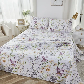 4pcs 600 TC 100% Egyptian Cotton Fitted Sheet Set (Without Core), Fresh Pinky Spring Botanical Pattern, Soft And Skin-friendly 2