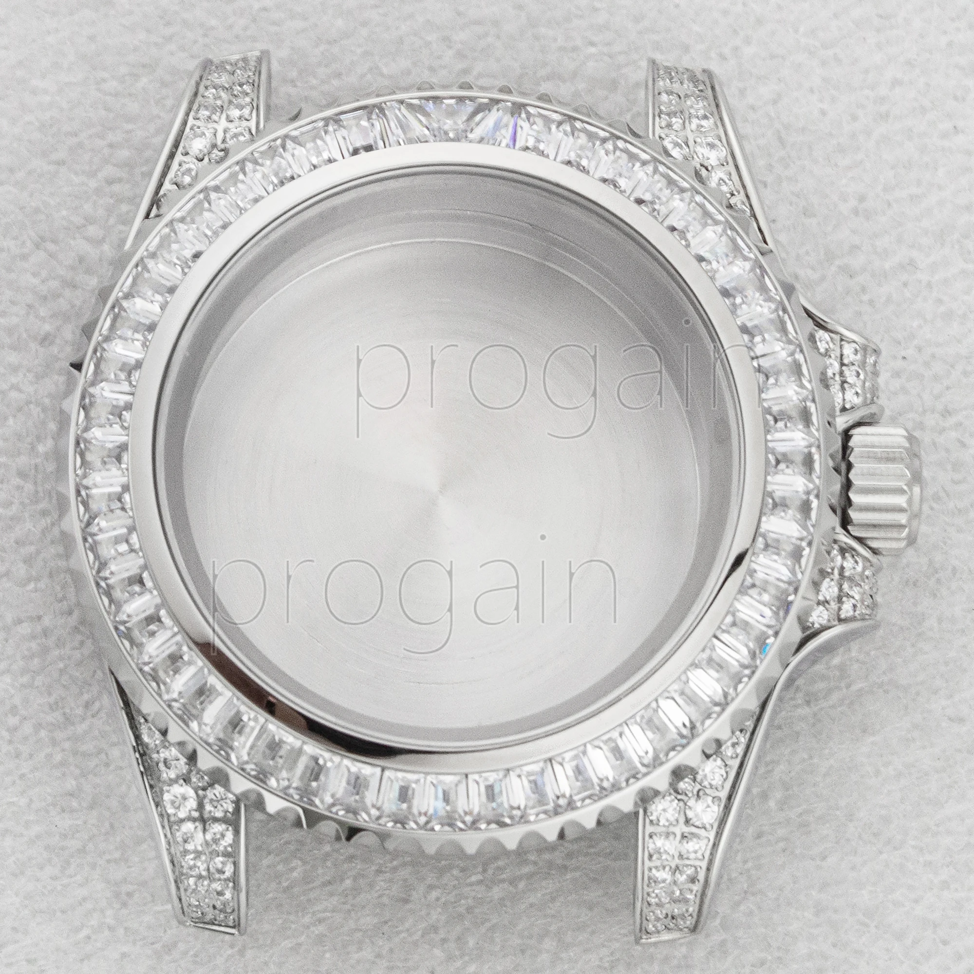 Luxury 40MM Full Diamond Stainless Steel Watch Case with Sapphire Crystal Glass