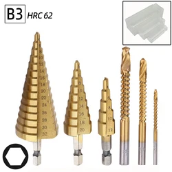 Titanium Step Drill Bit Set for Wood and Metal - Hole Cutter Cone Drills with Twist Drill Sizes (B3)