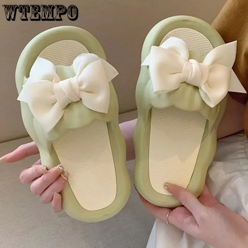 

Шлепанцы WTEMPO женские летние, мягкая нескользящая подошва, легкие, на плоской подошве, симпатичные, с бантом, две пары