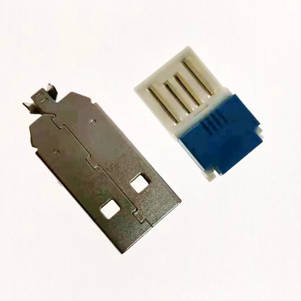 10set 2 in 1 USB A Male Plug With Metal Housing Shell 2.0 USB Connector Punctured Solderless Press Wire Type