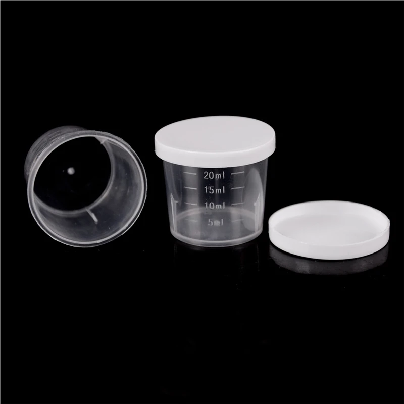 Plastic Measuring Cylinder 10Pcs/Lot 20ml Sample Plastic Liquid Measuring Cups Graduated Laboratory Bottle Lab Test Measuring Container Cup with White Cap