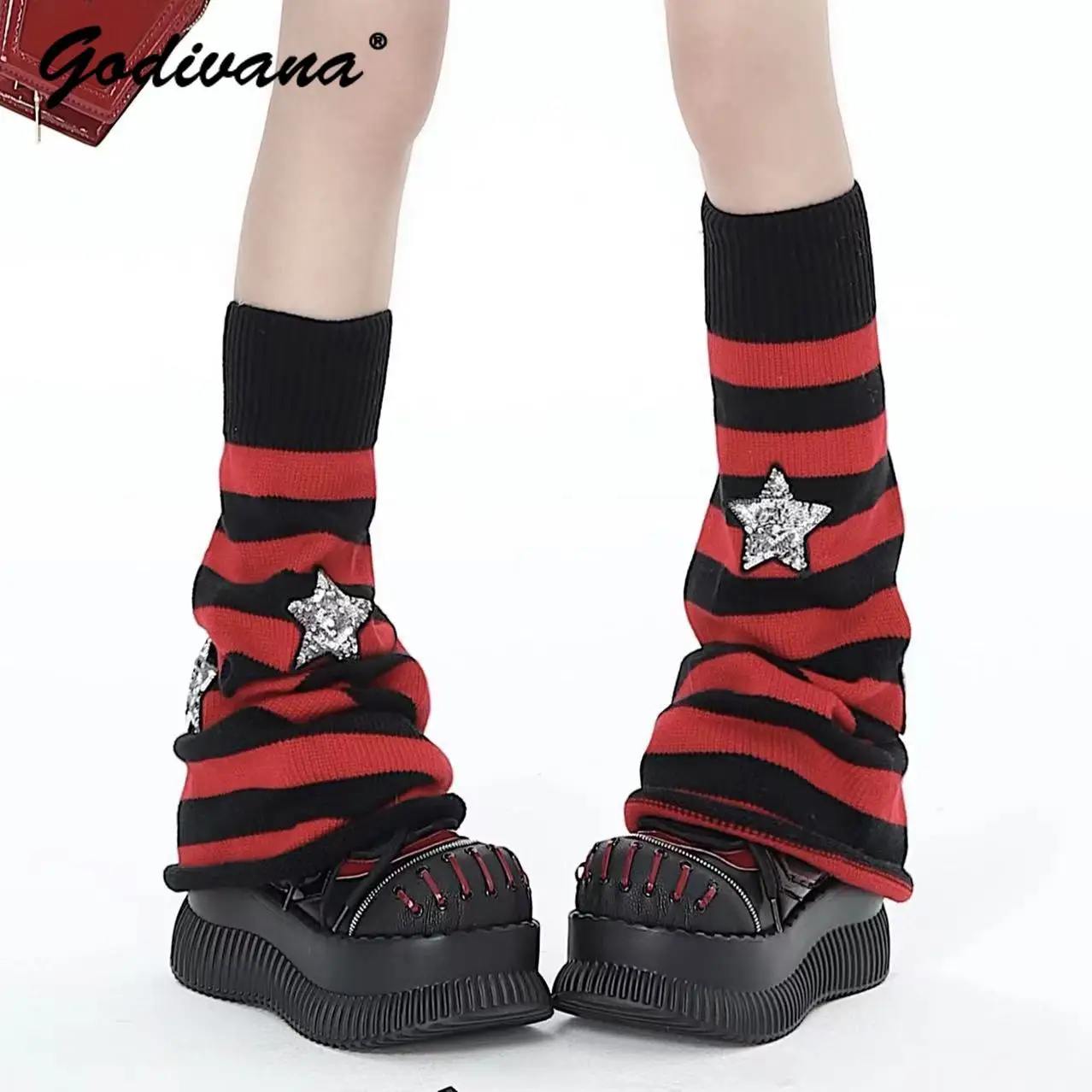 

Women's Socks Autumn Winter Leg Warmers Asian Culture Red and Black Stripes Hot Girls Foot Sock Legs Long Socks