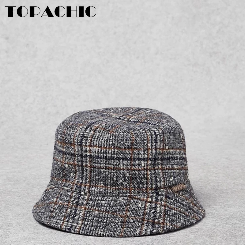 

10.27 TOPACHIC Women's Fashion Casual Wool Plaid Bucket Hats Outdoor Hats & Caps