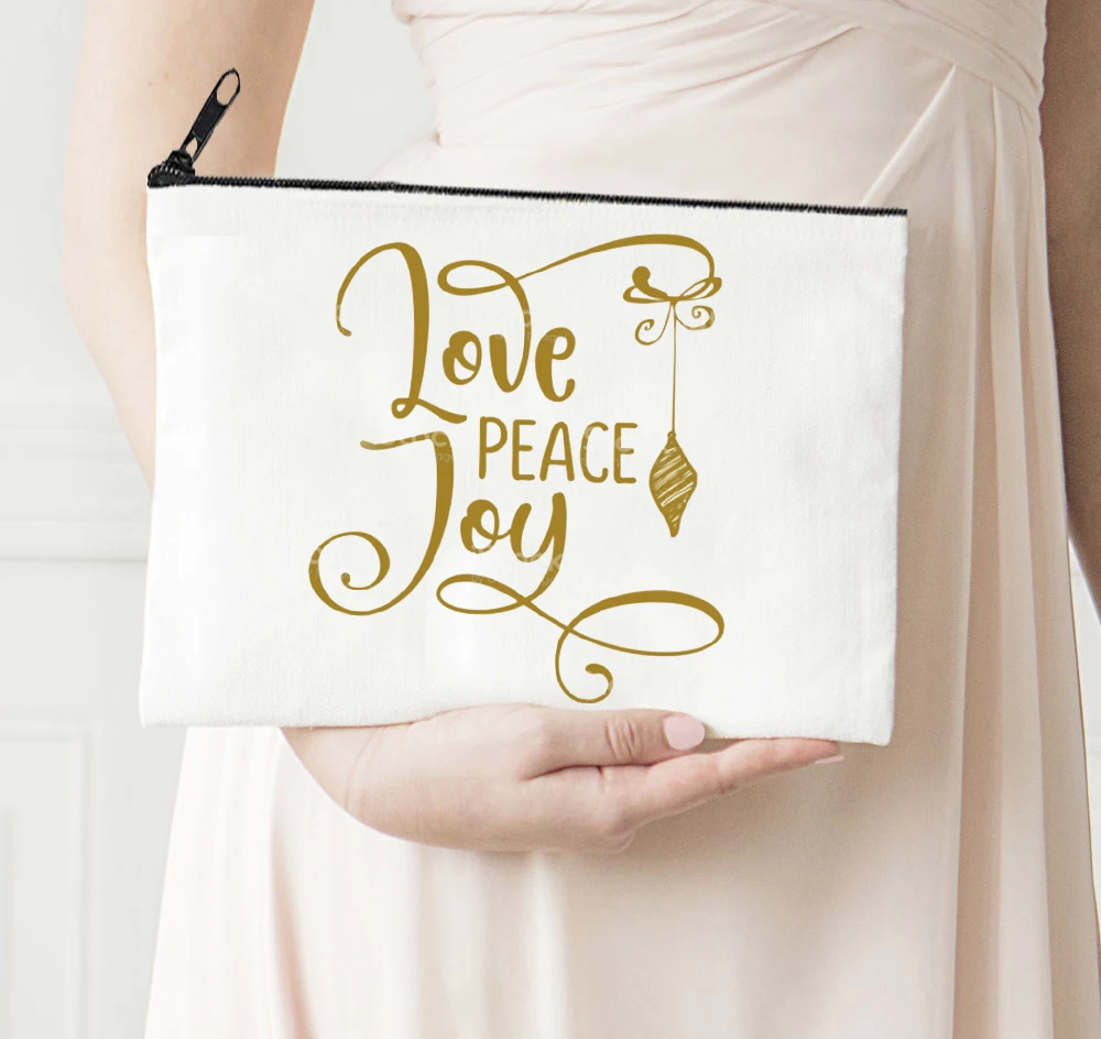 

Рождественская косметичка, сумка для карандашей с принтом, милая, любовь, мир, радость, косметичка, Счастливого Рождества, модные холщовые косметички