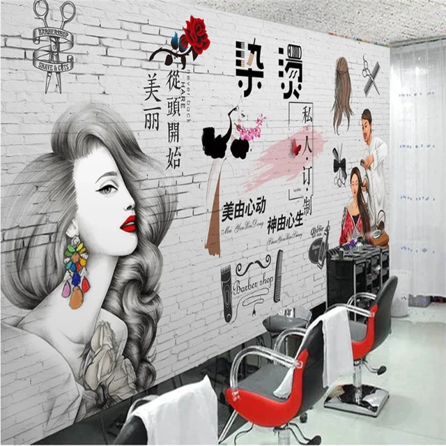 Custom Size Text Logo Barber Shop Beauty Salon Gray Industrial Style Mural  Wallpaper 3D Hair Salon