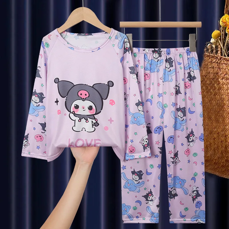 

Sanrio Cinnamoroll Children Pajamas Kawaii Hellokitty Kuromi Pochacco Cartoon Kid Spring Autumn Long Sleeved Trousers Pajama Set