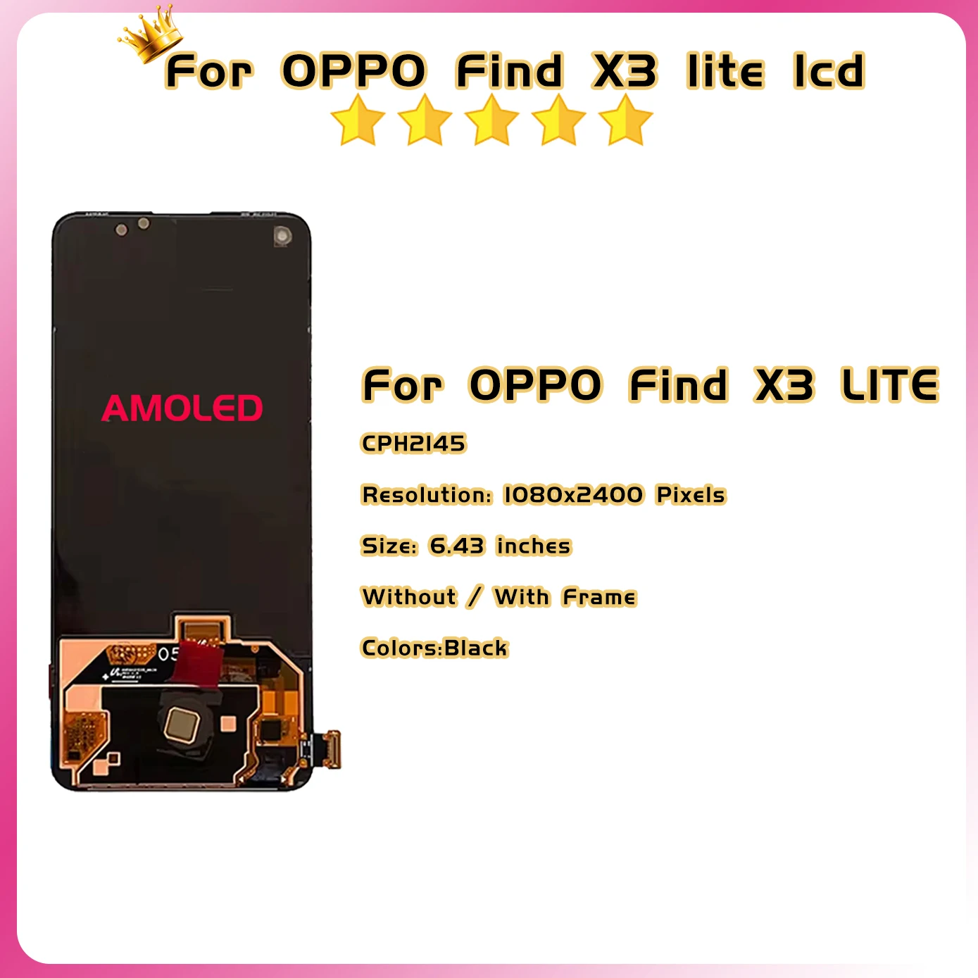 6.43" AMOLED For Oppo Find X3 Lite LCD CPH2145 Display Screen Touch Panel Digitizer For Find X3Lite Display Frame Replacement