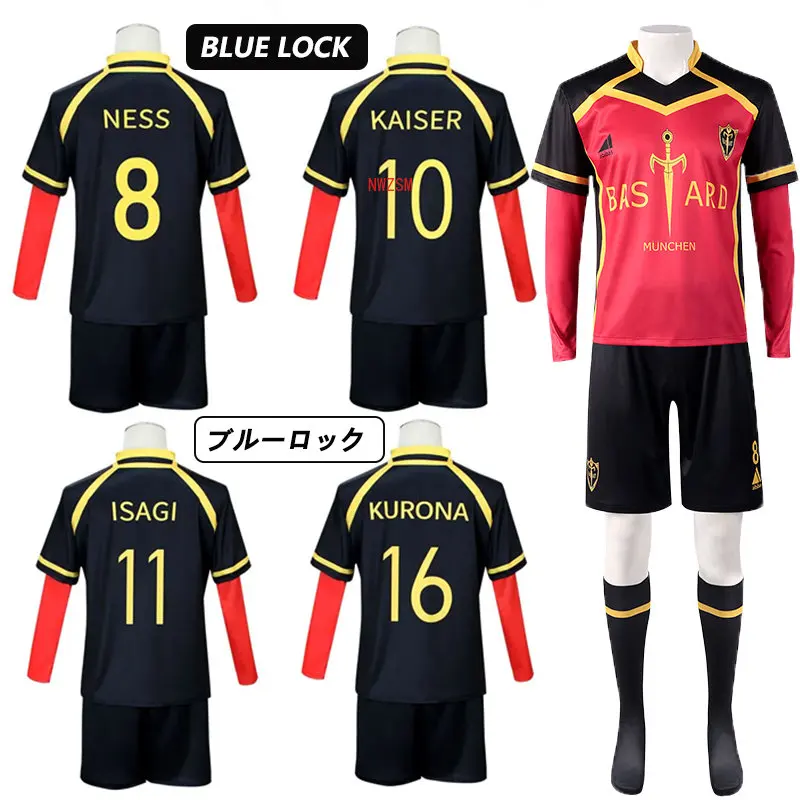 

Blue Lock Anime Cosplay Costume Red Uniform Wig Bastard Munchen Ness Kaiser Isagi Yoichi Kurona Cosplay Football Soccer for Men