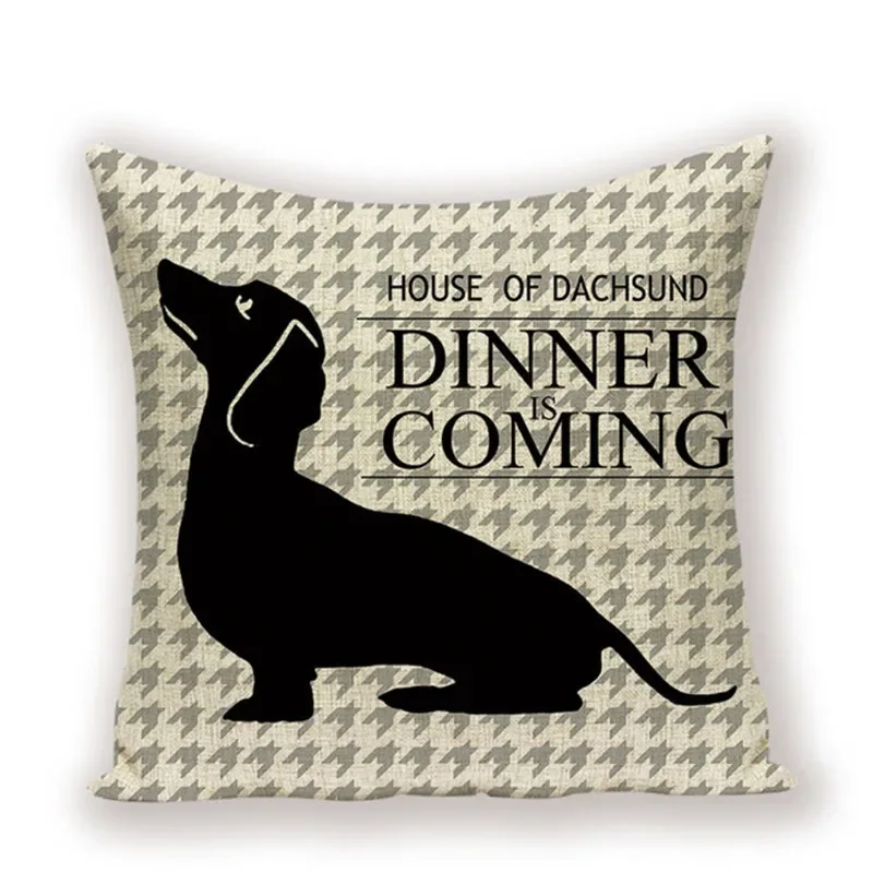 45x45cm Cute Dachshund Animal Puppy Linen Pillow Cover Cotton Sofa Cushion Cover Home Decor