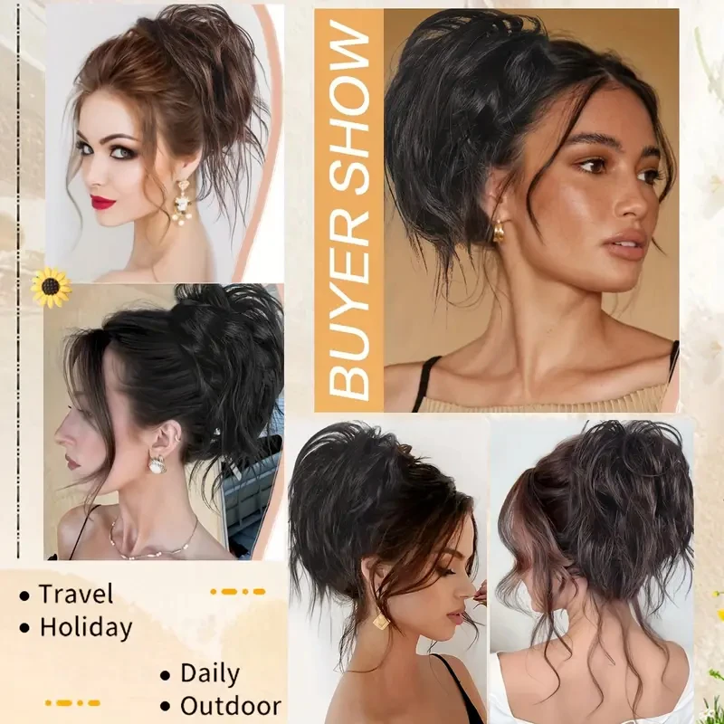 LUPU Messy Hair Bundle Claw Clip Short Fluffy Ponytail Extension Bun, Ponytail Synthetic Hair Piece Suitable for Women