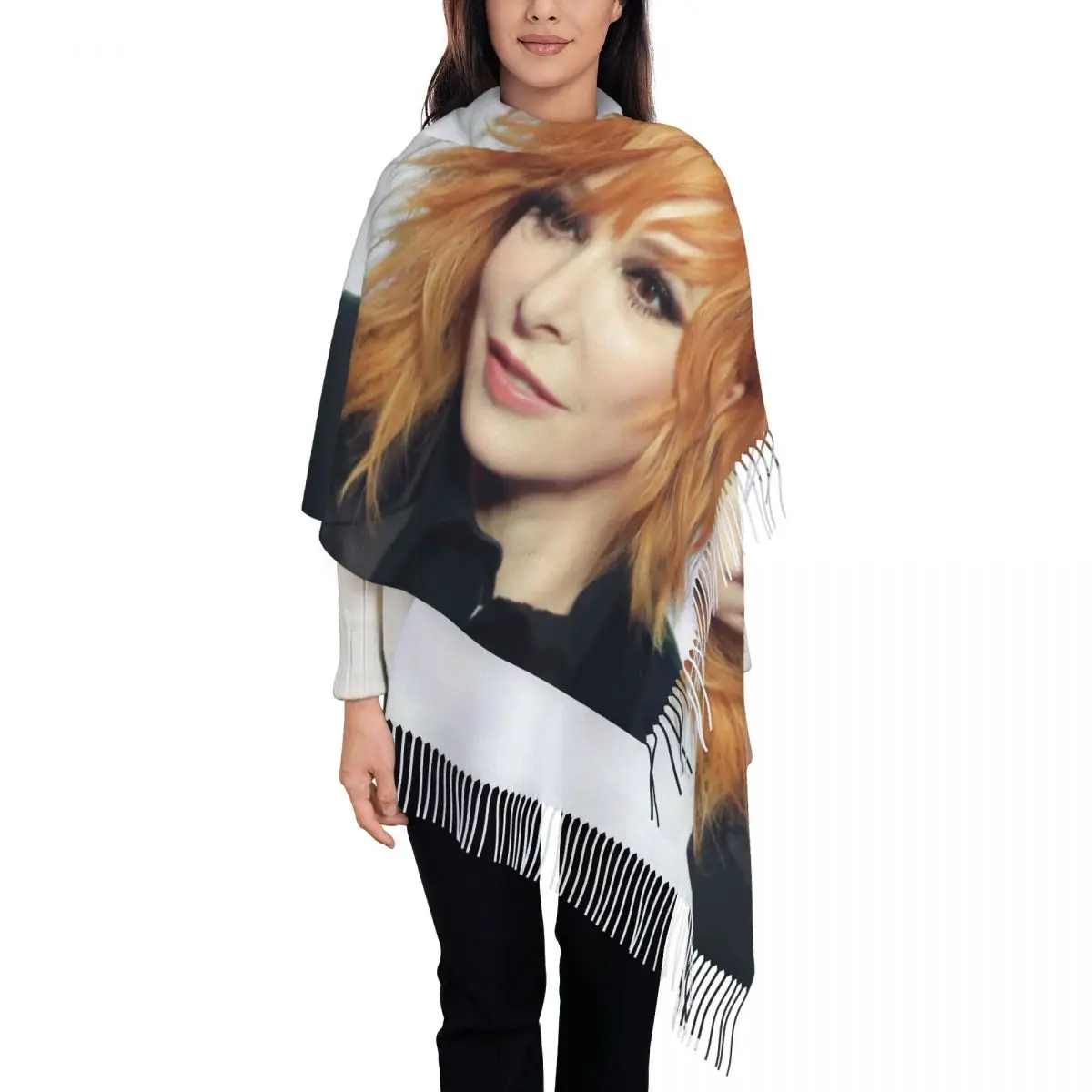 

Luxury Pretty Mylene Farmer Tassel Scarf Women Winter Warm Shawls Wraps Lady French Singer Scarves