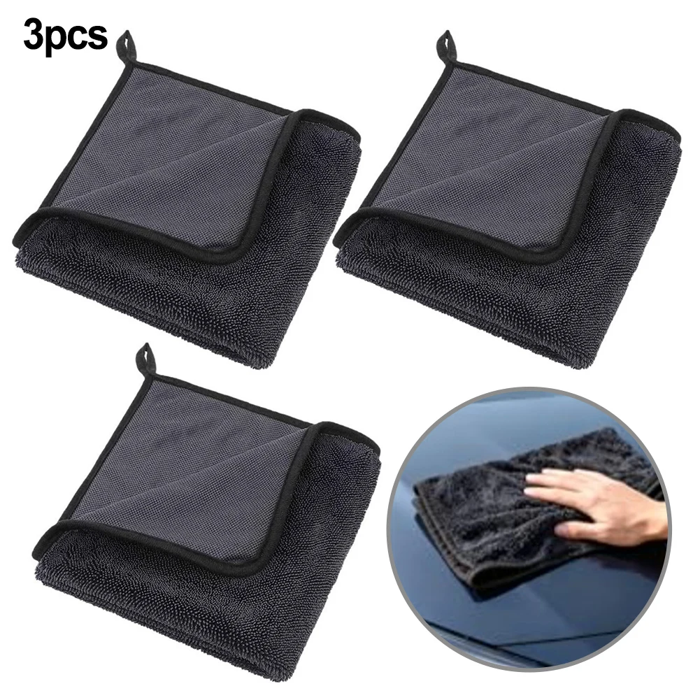 3개입 마이크로화이버 자동차 타월 차량 세척 천 자동차 청소 건조용 초흡수성 자동차 창문 유리 세척 타월 용품 40x60cm