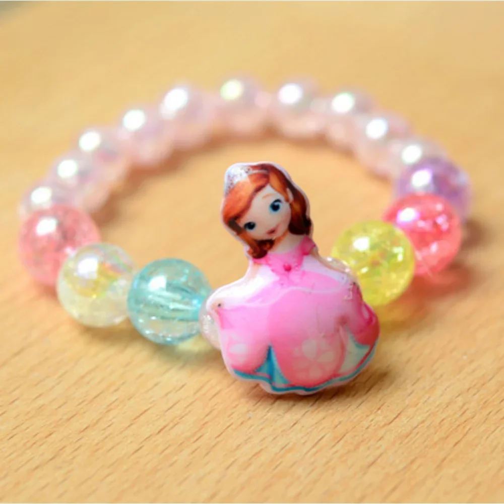 New Kawaii Beaded Bracelets Elsa Anna Frozen Series Anime Figures Jewelry Accessories Cartoon Cute Jewelry Girls Kids Baby Gifts